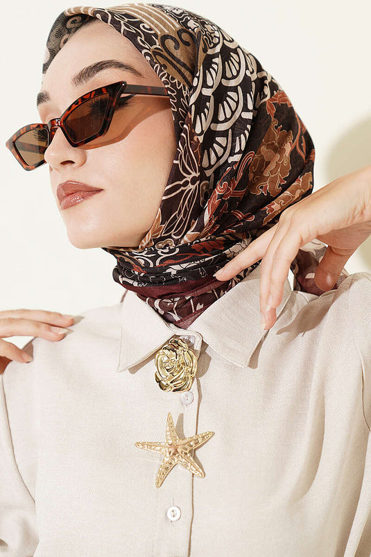 Vera Ethnic Patterned Scarf In Coffee