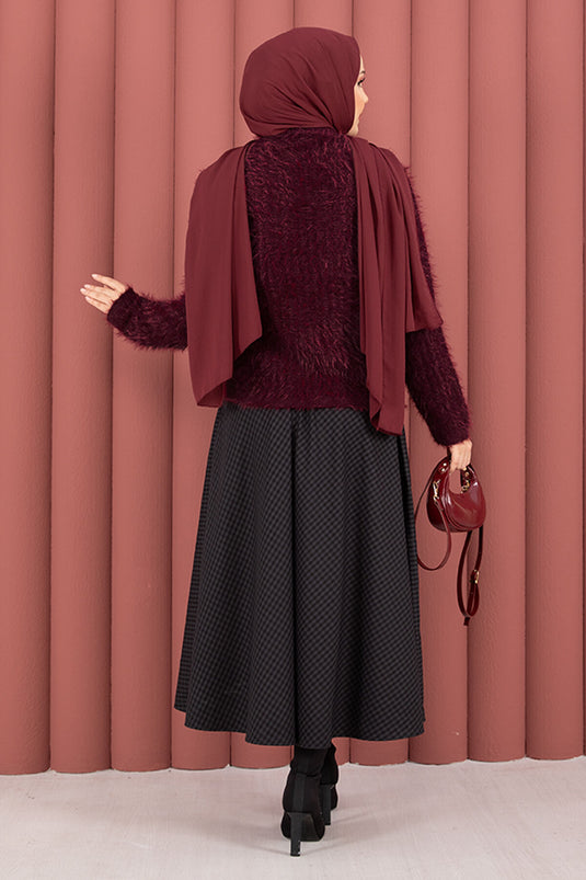 Gilet Vera à nouer sur le devant en peluche bordeaux