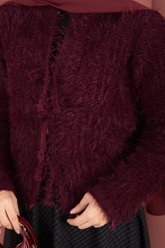 Gilet Vera à nouer sur le devant en peluche bordeaux