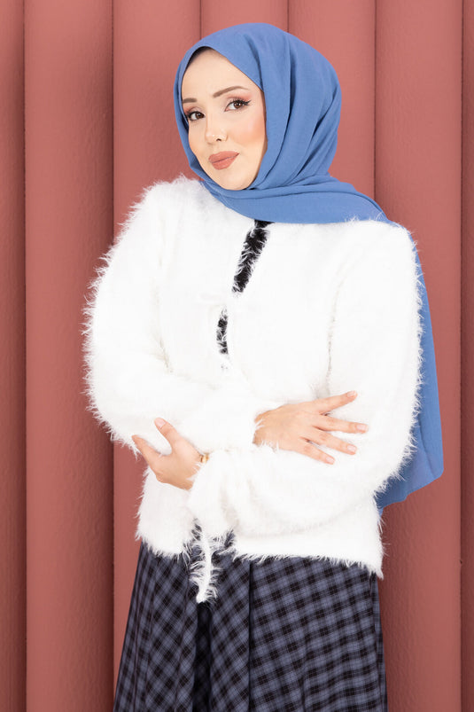 Vera Önden Bağlamalı Peluş Hırka Ekru