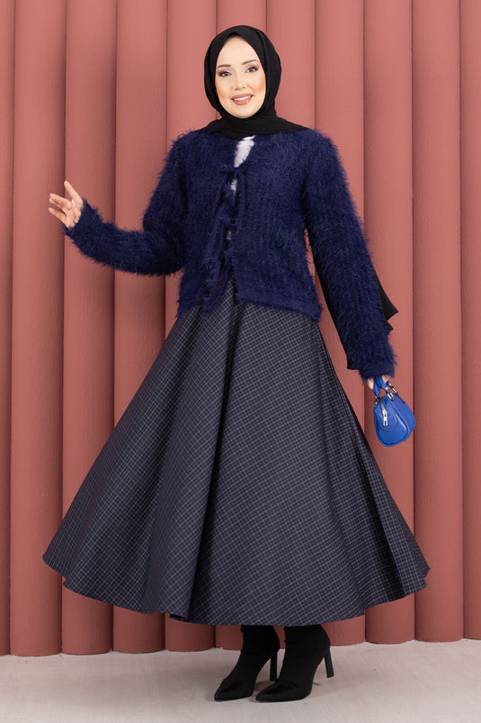 كارديجان فيرا المخملي برباط أمامي، لون كحلي