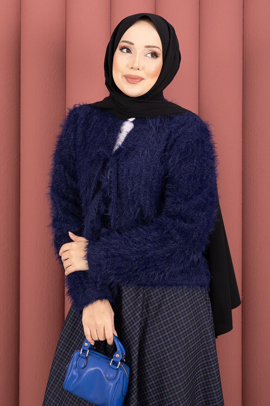 كارديجان فيرا المخملي برباط أمامي، لون كحلي