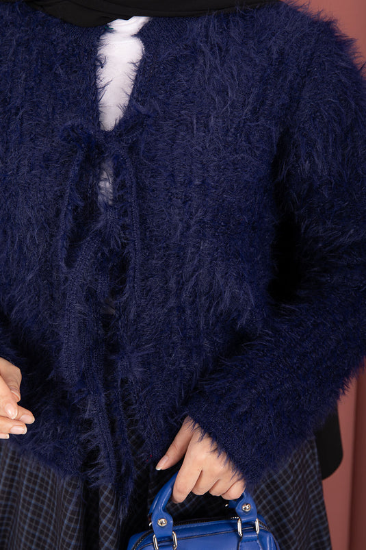 كارديجان فيرا المخملي برباط أمامي، لون كحلي