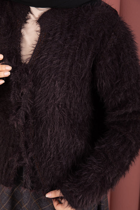 Gilet Vera à nouer sur le devant en peluche, prune