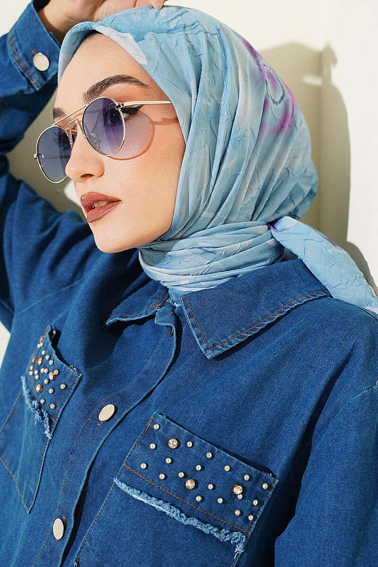 Pañuelo De Bambú Con Estampado Verona Azul Bebé