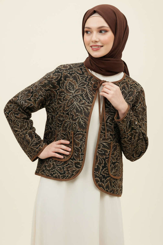 Veste courte à motif vintage, couleur café