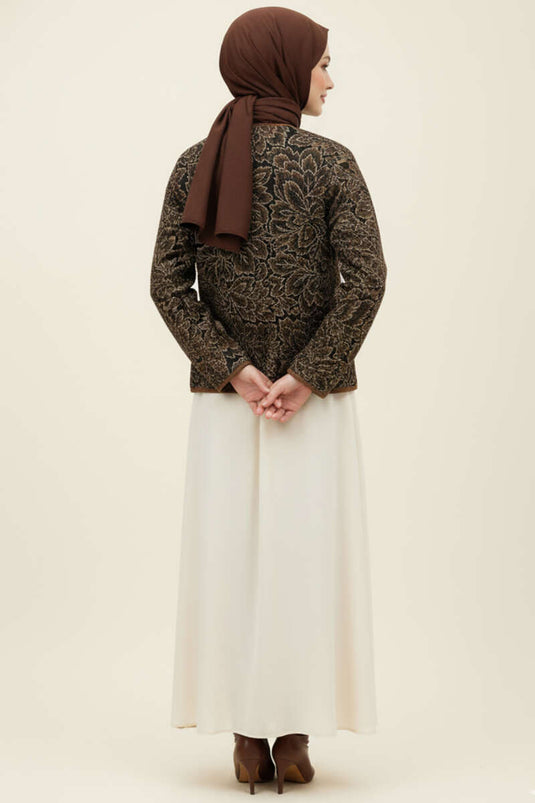 Vintage kort jasje met patroon, koffiekleurig