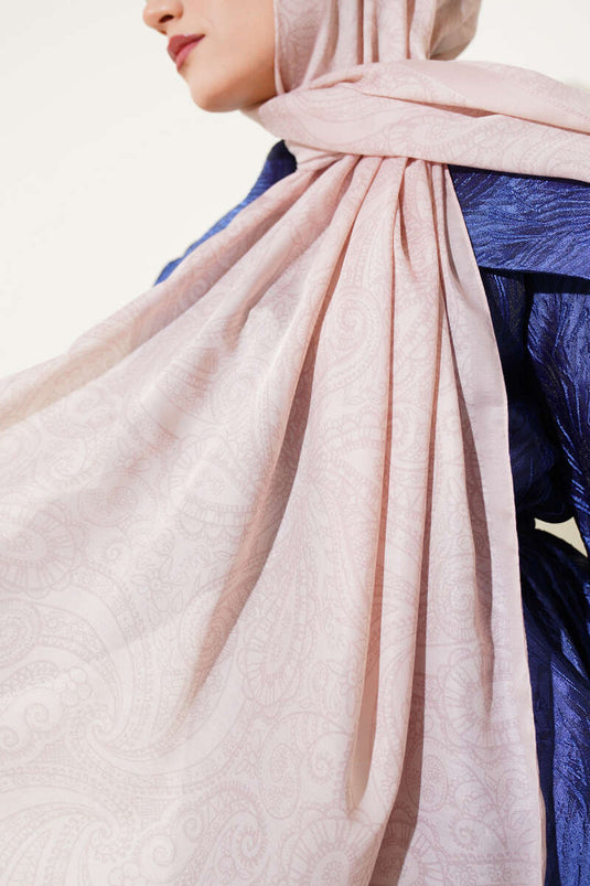 Châle doux à motifs vintage couleur poudre -12