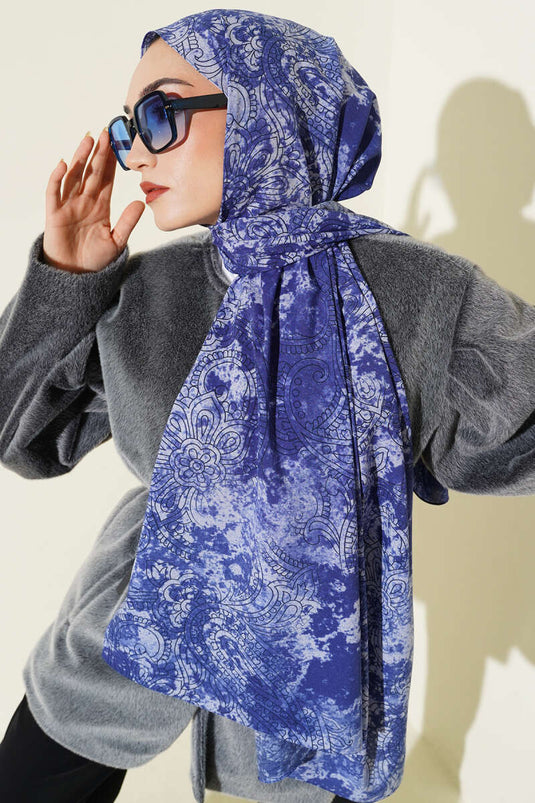 Vintage Gül Desenli Şal Lacivert