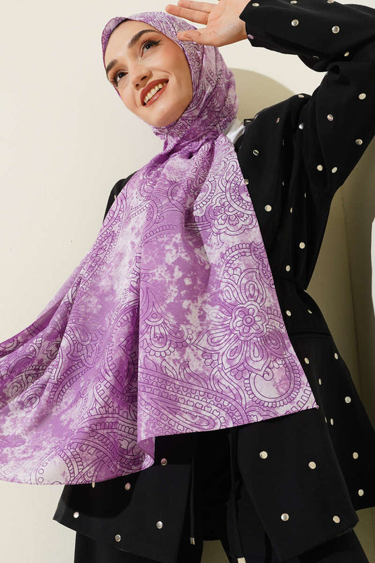 Vintage Gül Desenli Şal Lila
