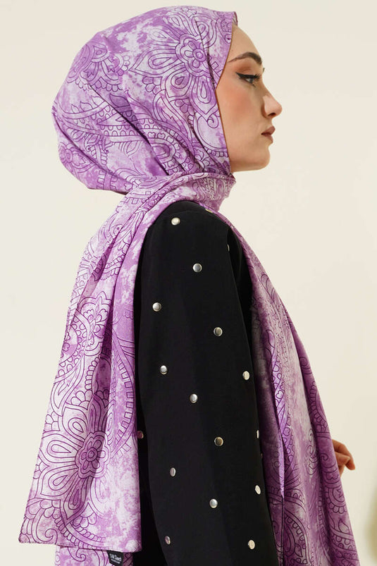 Vintage Gül Desenli Şal Lila