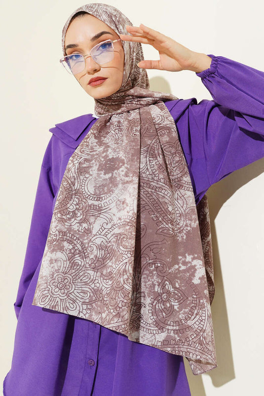 Vintage Gül Desenli Şal Soft Kahve