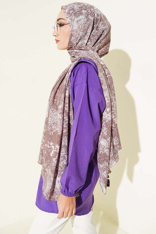 Vintage Gül Desenli Şal Soft Kahve