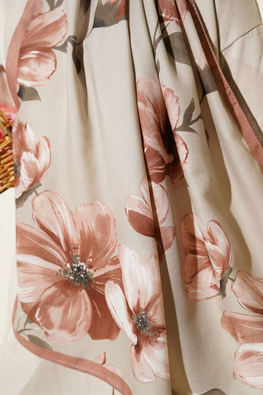 Écharpe vintage à motif rose couleur latte -03