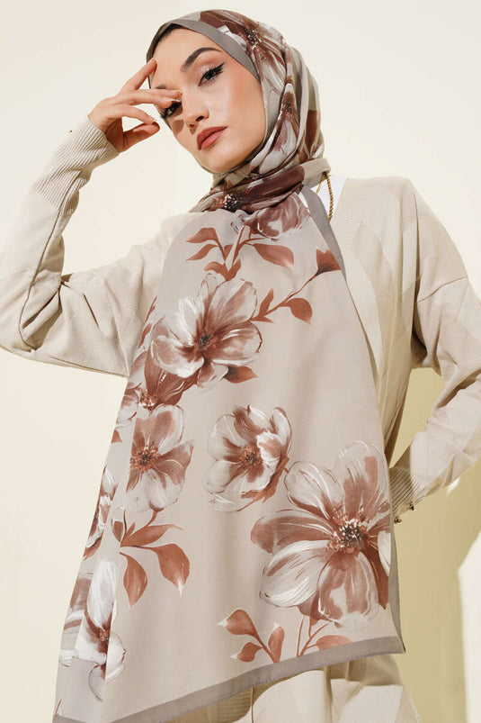 وشاح بنقشة ورد عتيقة، لون بني فاتح - 07