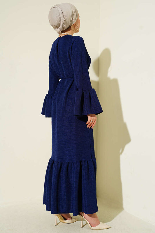 Ruffled Droplet Knit Dress Navy Blue