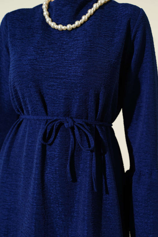 Ruffled Droplet Knit Dress Navy Blue