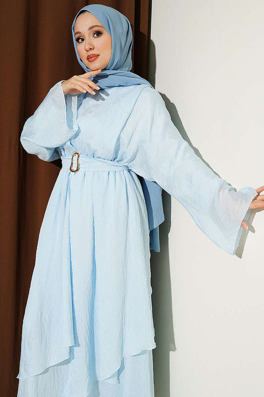 Robe ceinturée avec volant bleu bébé