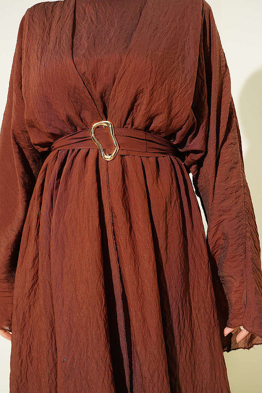 Robe ceinturée avec volant détails, couleur café