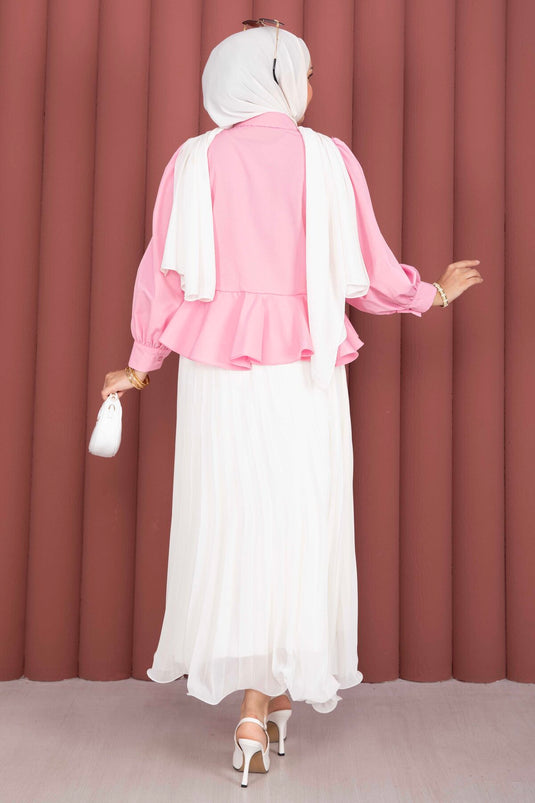 Volanlı Etek Üstü Gömlek Açık Pembe