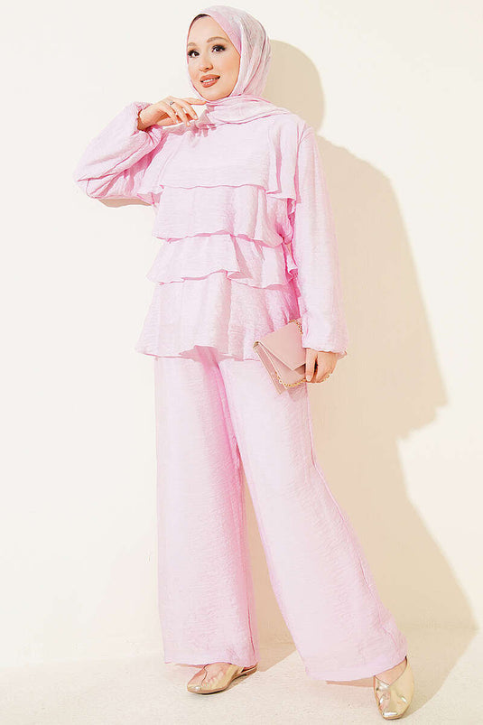 Pink Vual Cat Cat Belted Two-Piece Set