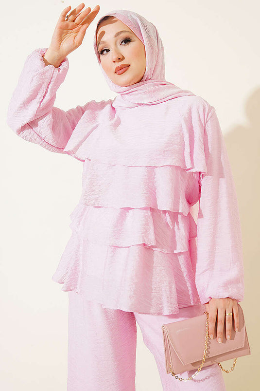 Pink Vual Cat Cat Belted Two-Piece Set