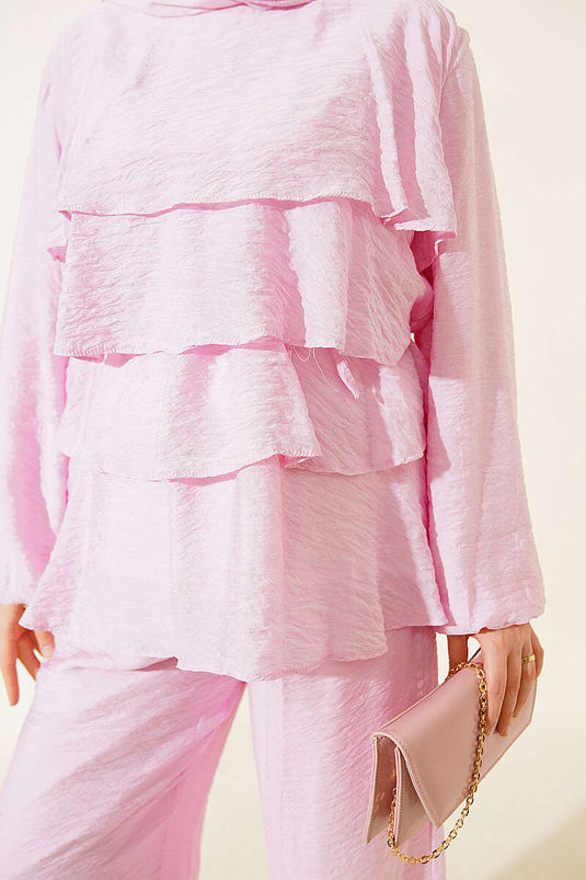 Pink Vual Cat Cat Belted Two-Piece Set