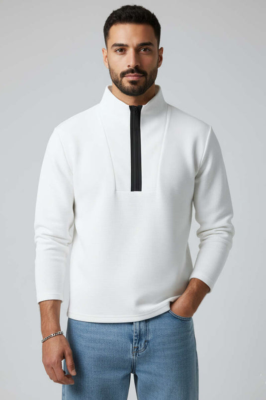 Felpa da uomo con cerniera a nido d'ape, ecrù