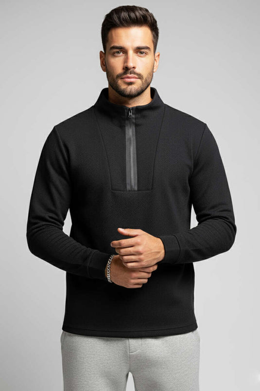 Felpa con zip a nido d'ape da uomo nera
