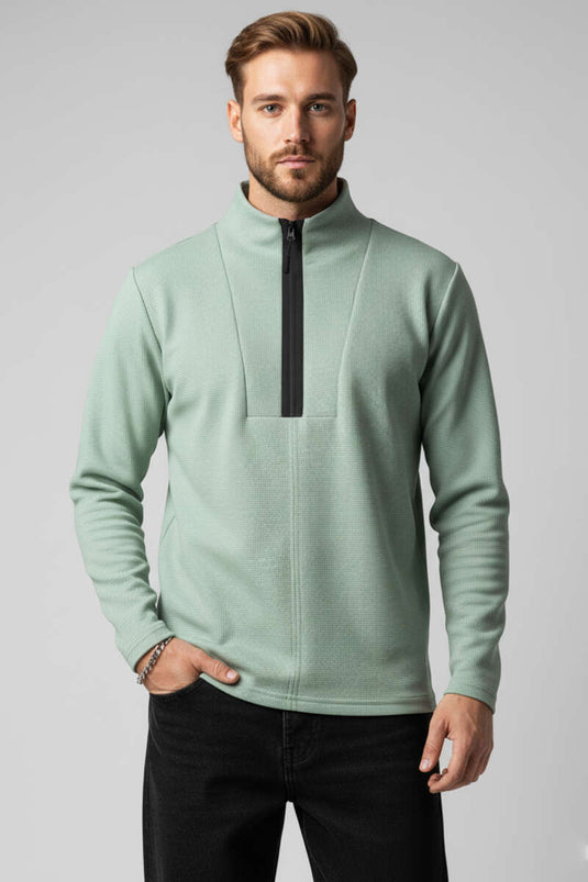 Felpa da uomo con cerniera a nido d'ape, verde acqua