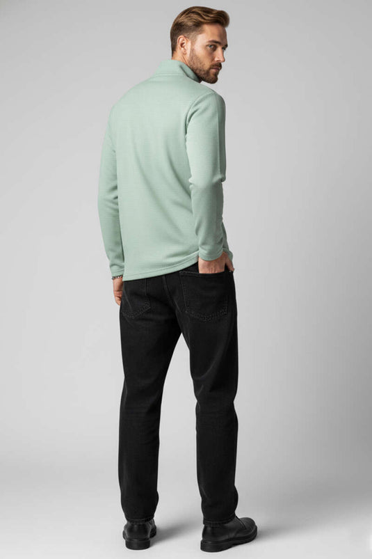 سويت شيرت رجالي بسحاب أمامي بنمط الوافل، لون أخضر مائي