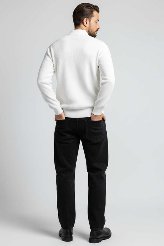 كنزة رجالية محبوكة بياقة بولو بنمط الوافل، لون بيج فاتح