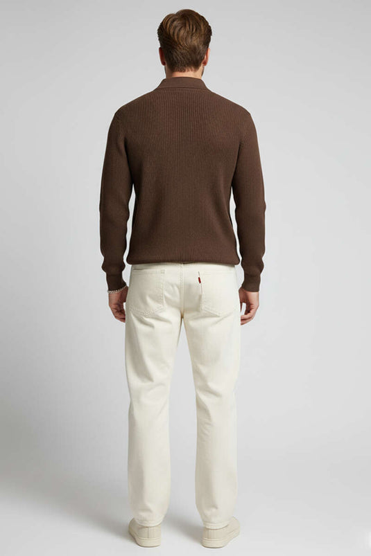 Waffle Polo Yaka Triko Erkek Kazak Kahve