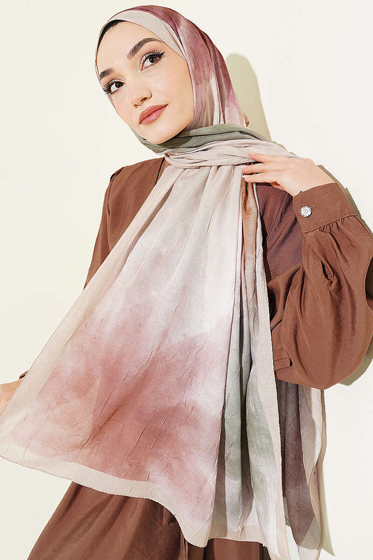 Watercolor Muster Bambus Crêpe Schal Beige