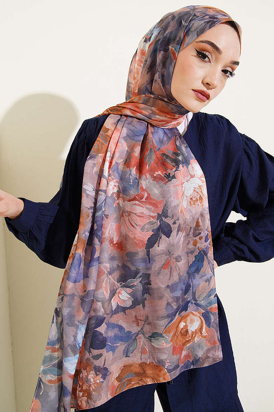 Foulard aquarelle à fleurs bleu saumon