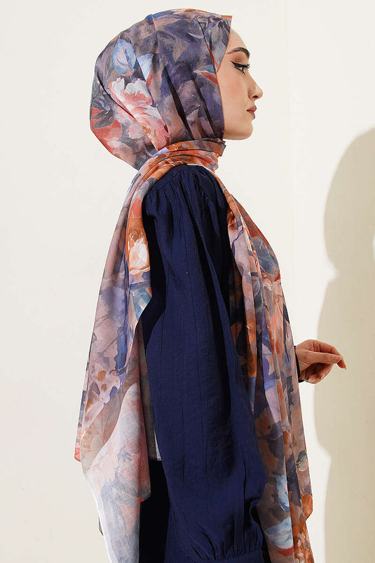 Foulard aquarelle à fleurs bleu saumon