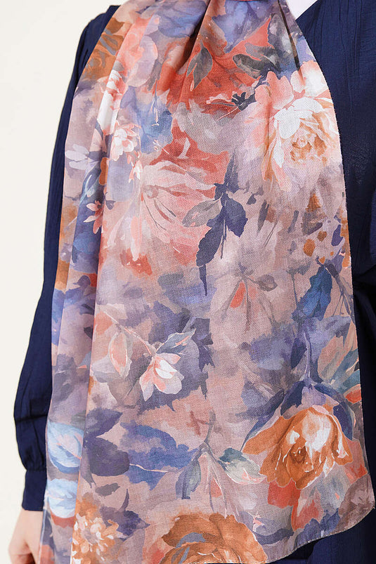 Foulard aquarelle à fleurs bleu saumon