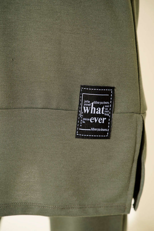 What Ever Emblem Hooded Two Piece Suit Khaki