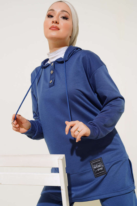 Combinaison deux pièces à capuche avec emblème What Ever Indigo