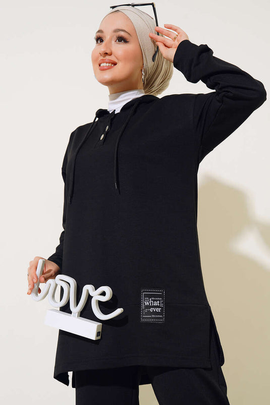 Ensemble deux pièces à capuche avec emblème What Ever, noir