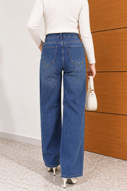 Wide Leg Kot Pantolon Mavi