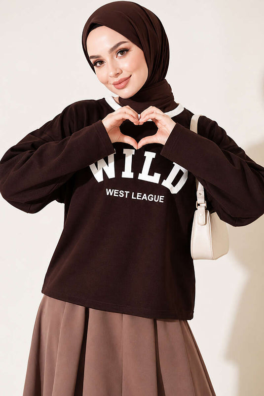 Wild Print Sweatshirt In Koffiebruin