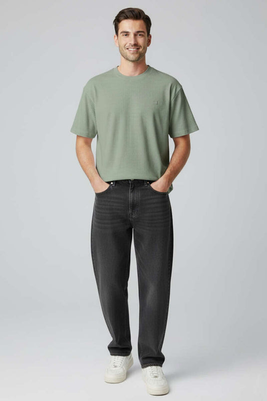 T-shirt homme kaki à motif labyrinthe avec col en V