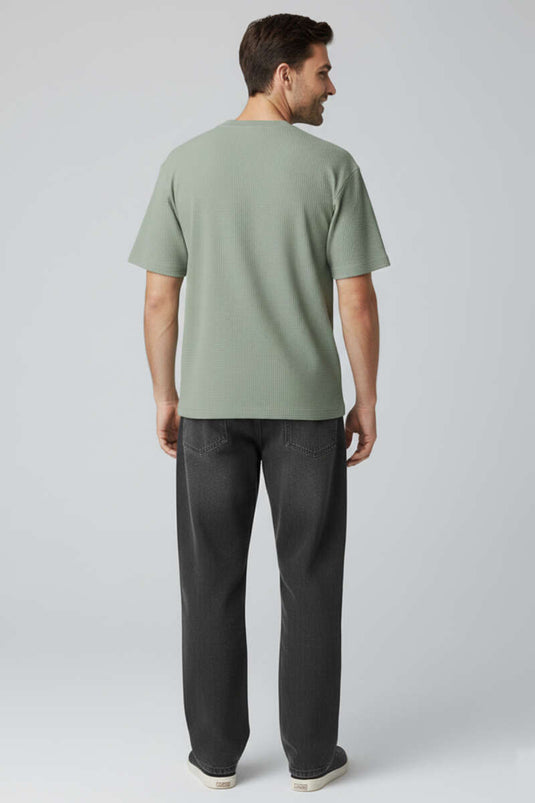 T-shirt homme kaki à motif labyrinthe avec col en V