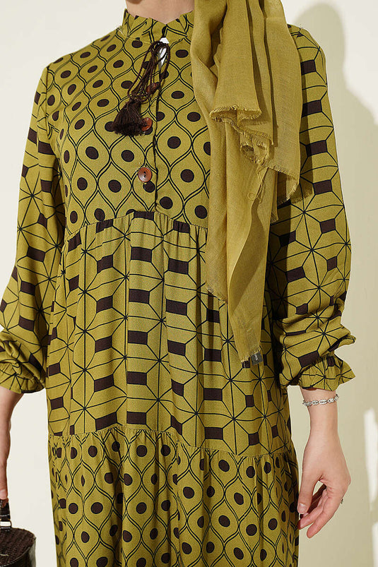 Groene Tie-Front Knopenjurk