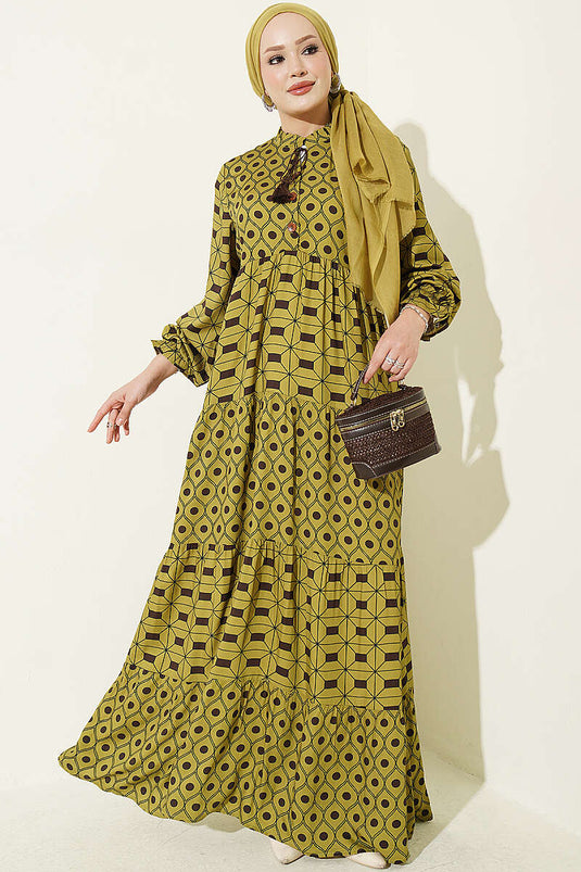 Groene Tie-Front Knopenjurk