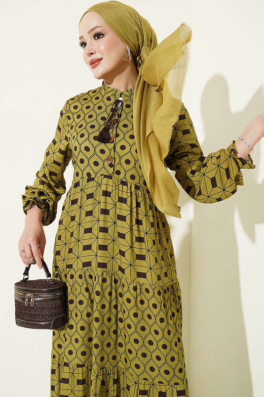 Groene Tie-Front Knopenjurk