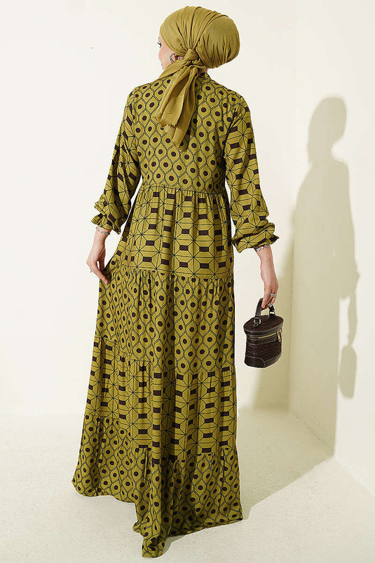Groene Tie-Front Knopenjurk