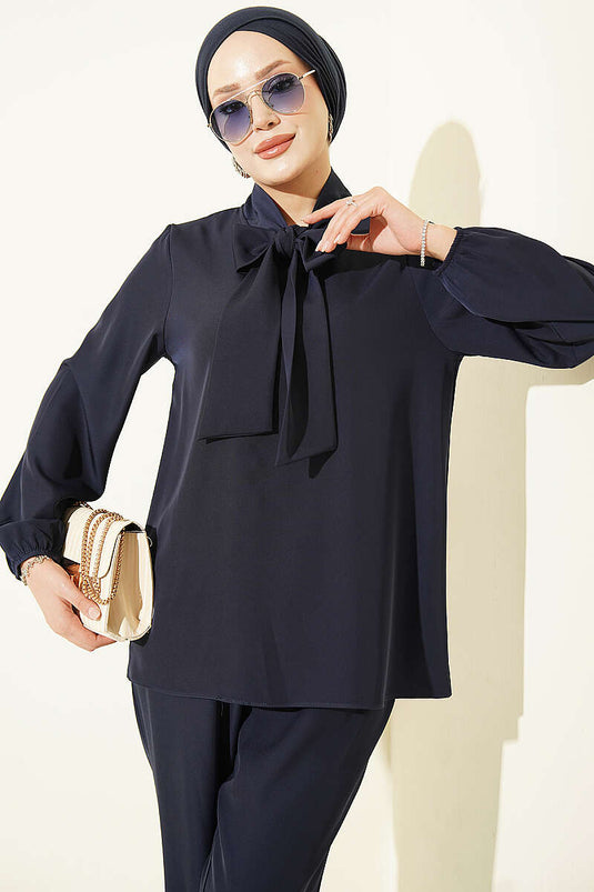 Navy Tie-Detail Two-Piece Set