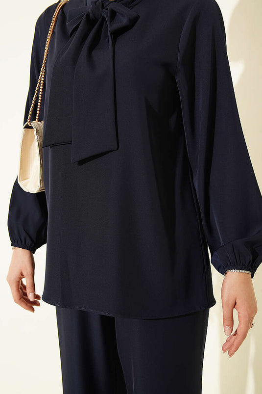 Navy Tie-Detail Two-Piece Set